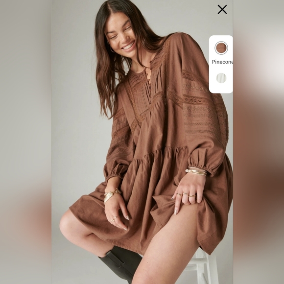 NEW!!! Lucky Brands Bohemian Brown Lace Dress,Sz Large,NWT $139 Retail - Picture 1 of 4